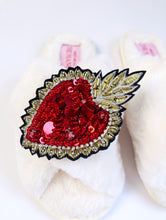 Load image into Gallery viewer, Queen of Hearts Cream Slippers
